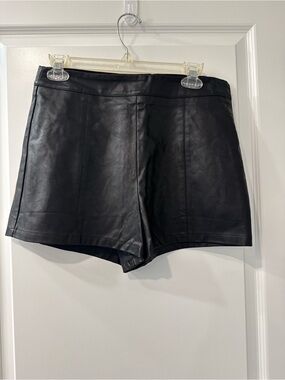 She + Sky Black Faux Leather High Waist Shorts